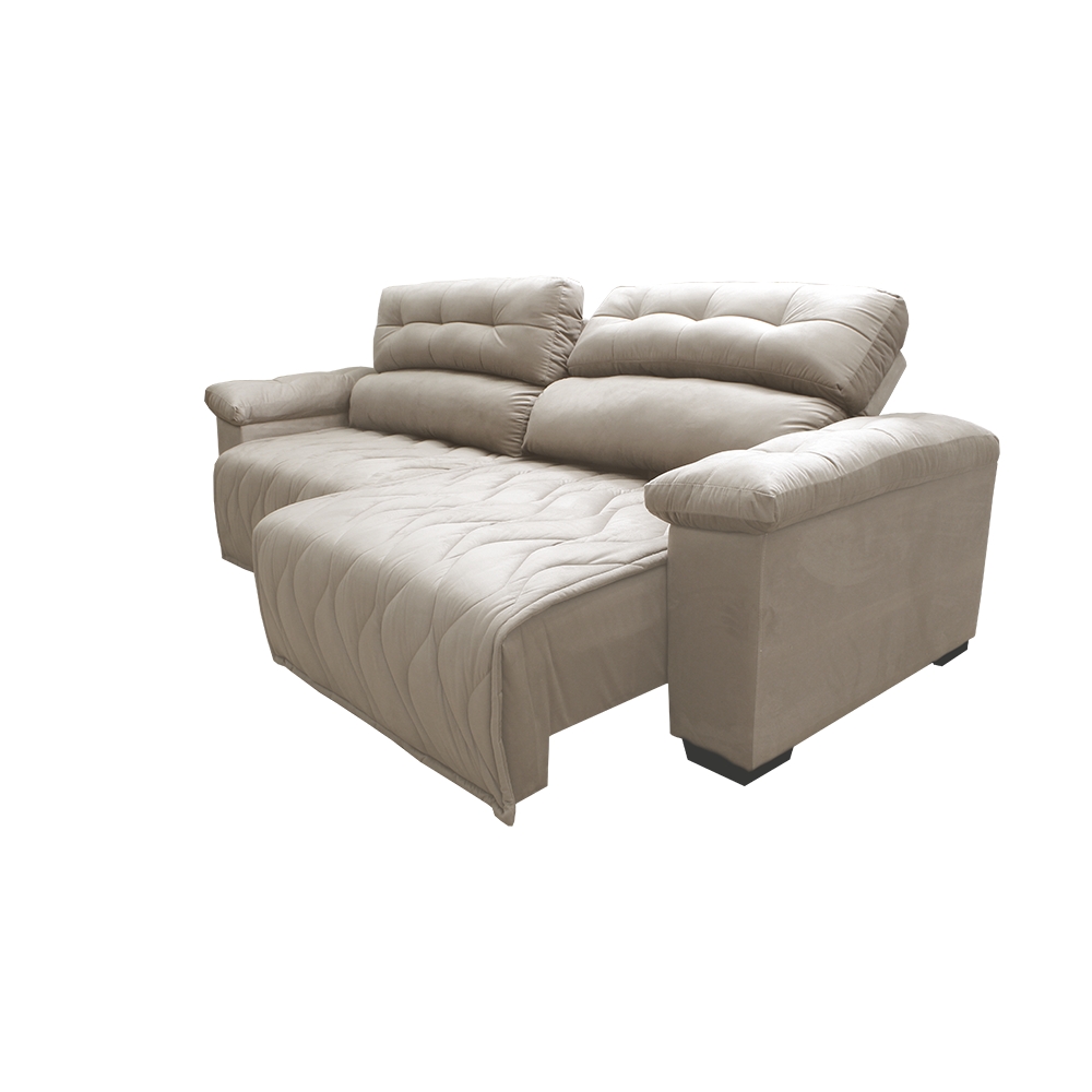 Sofá 2,62m Retrátil e Reclinável com Molas Cama inBox Top Tecido Suede Velusoft Bege
