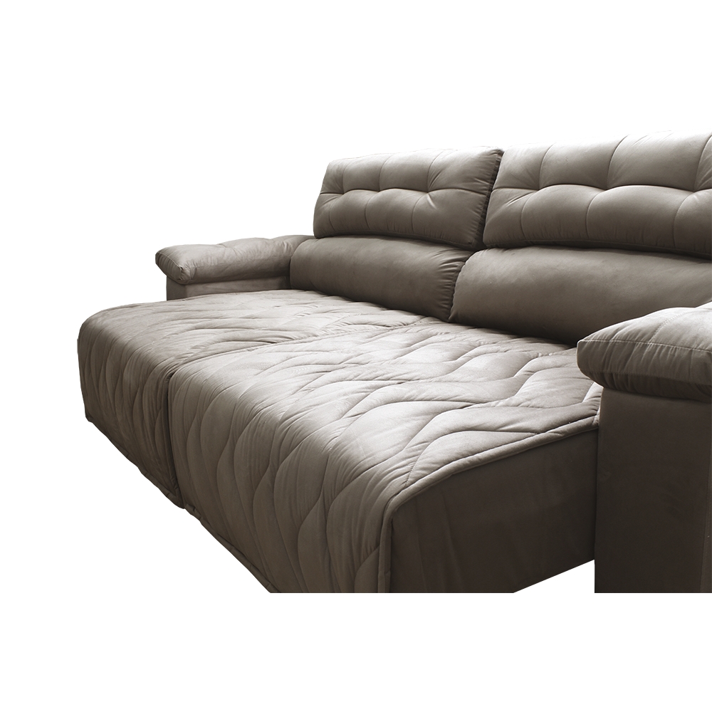 Sofá 2,62m Retrátil e Reclinável com Molas Cama inBox Top Tecido Suede Velusoft Castor