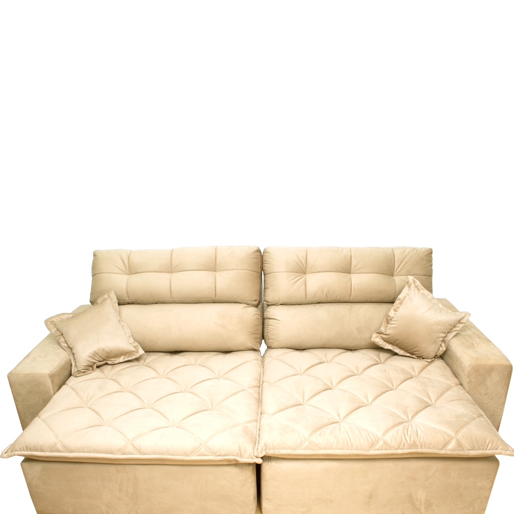 Sofá 2,72m Retrátil e Reclinável com Molas Cama inBox Confort Tecido Suede Velusoft Bege