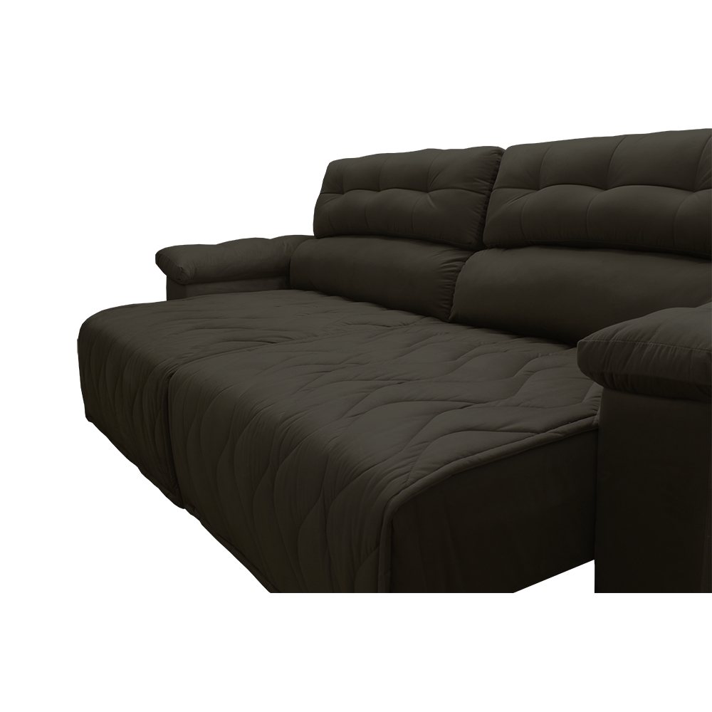 Sofá 2,72m Retrátil e Reclinável com Molas Cama inBox Top Tecido Suede Velusoft Café