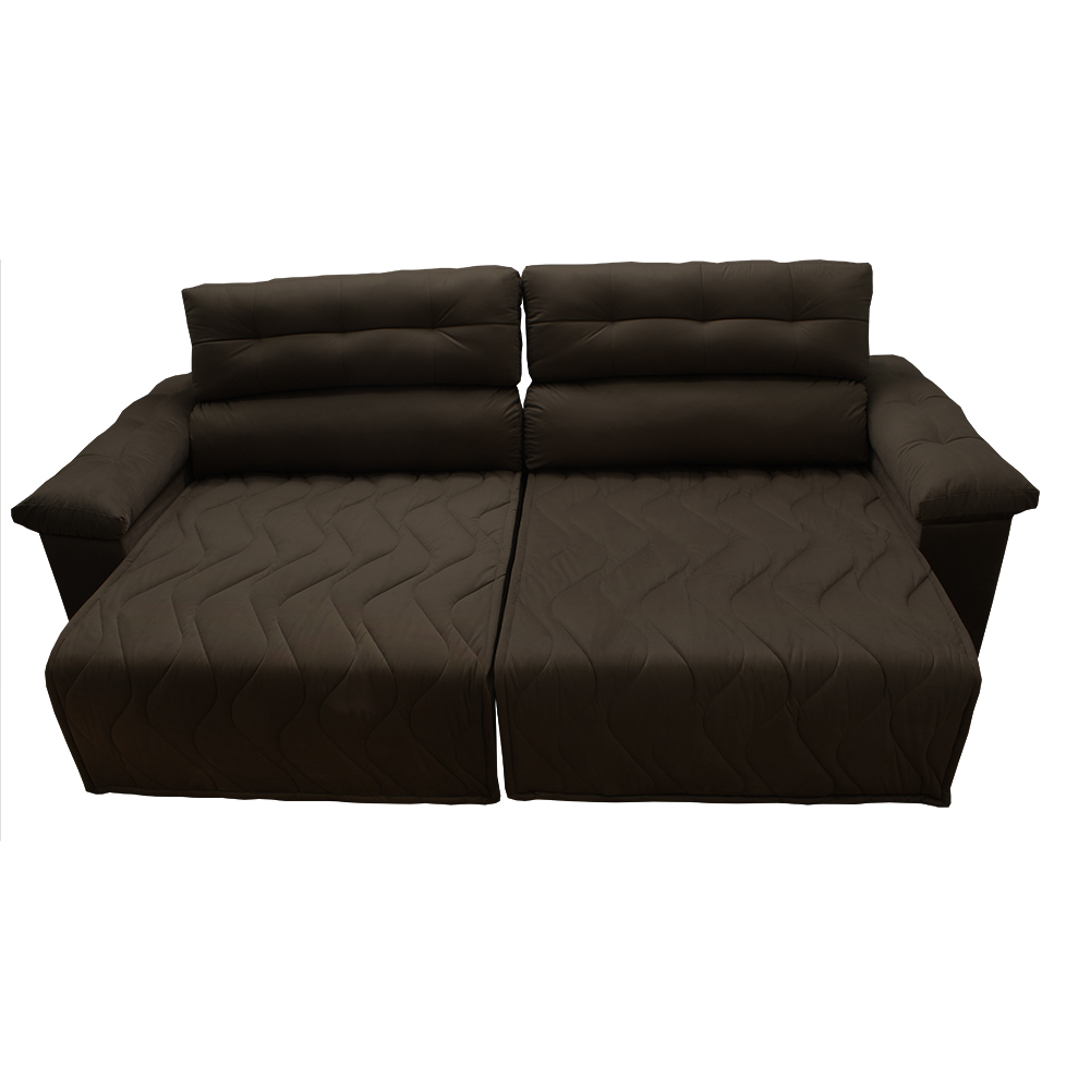 Sofá 2,72m Retrátil e Reclinável com Molas Cama inBox Top Tecido Suede Velusoft Café