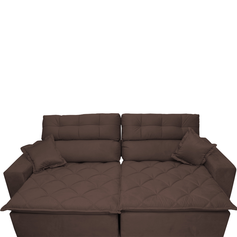 Sofá 2,82m Retrátil e Reclinável com Molas Cama inBox Confort Tecido Suede Velusoft Café