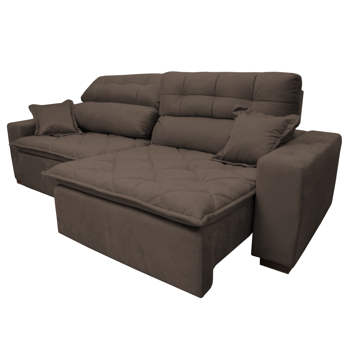 Sofá 2,82m Retrátil e Reclinável com Molas Cama inBox Confort Tecido Suede Velusoft Café