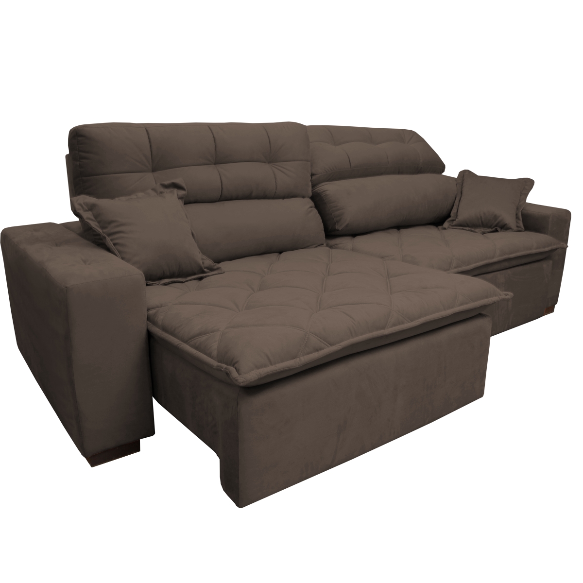 Sofá 2,82m Retrátil e Reclinável com Molas Cama inBox Confort Tecido Suede Velusoft Café