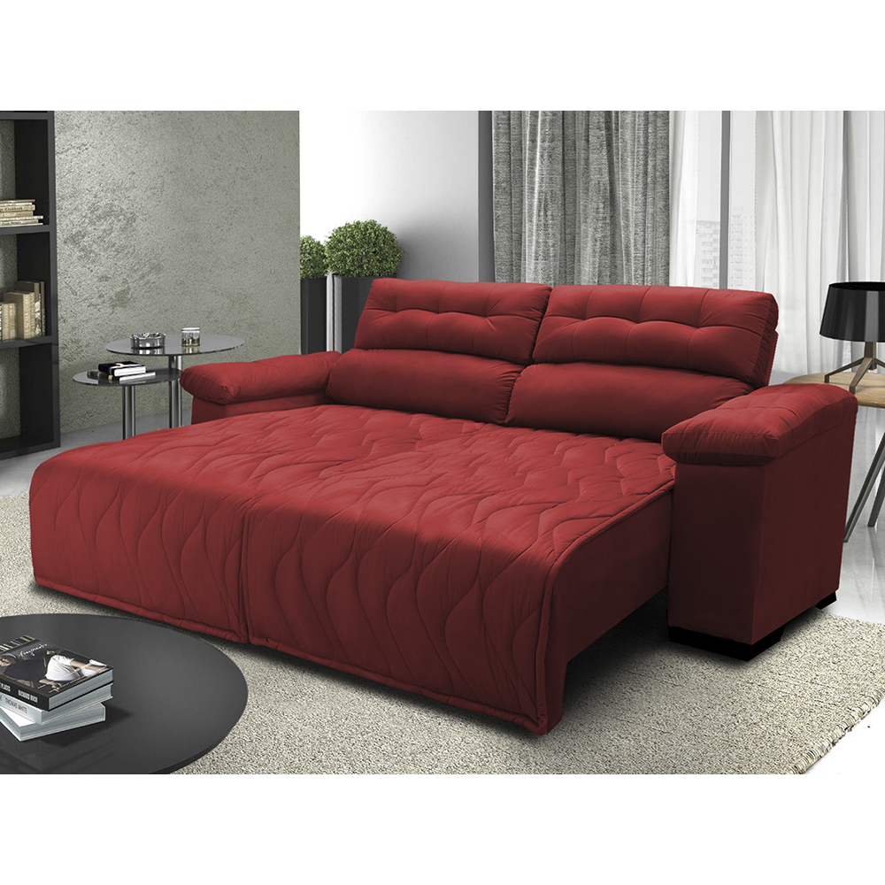 Sofá 2,82m Retrátil e Reclinável com Molas Cama inBox Top Tecido Suede Velusoft Vermelho