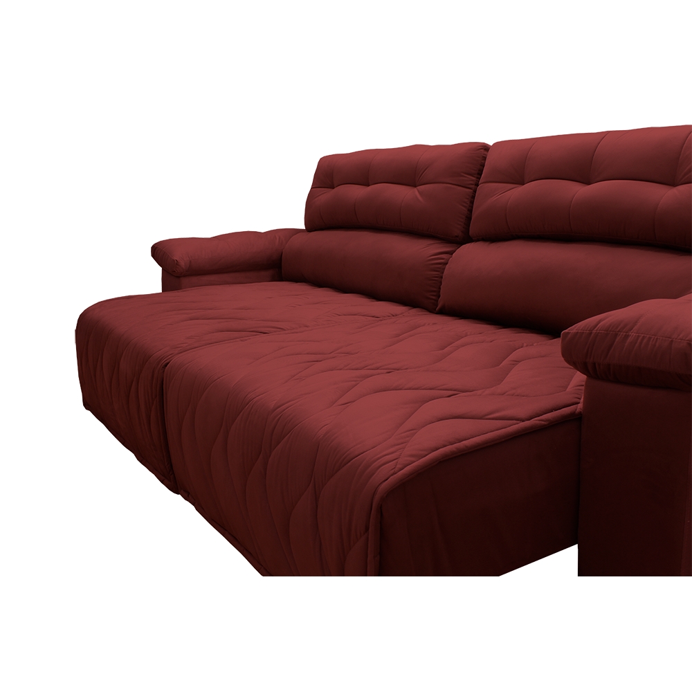 Sofá 2,82m Retrátil e Reclinável com Molas Cama inBox Top Tecido Suede Velusoft Vermelho
