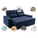Sofá 3 Lugares Retrátil e Reclinável 1,80m Cama inBox Smal com bordado pantográfico Suede Azul