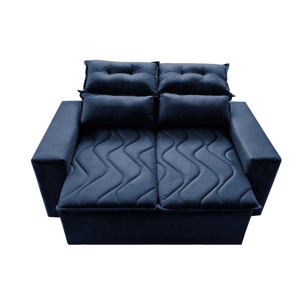 Sofá 3 Lugares Retrátil e Reclinável 1,80m Cama inBox Smal com bordado pantográfico Suede Azul