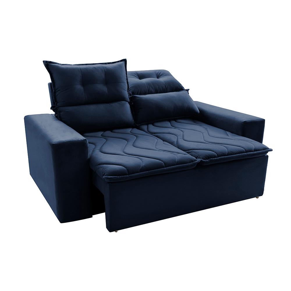 Sofá 3 Lugares Retrátil e Reclinável 1,80m Cama inBox Smal com bordado pantográfico Suede Azul