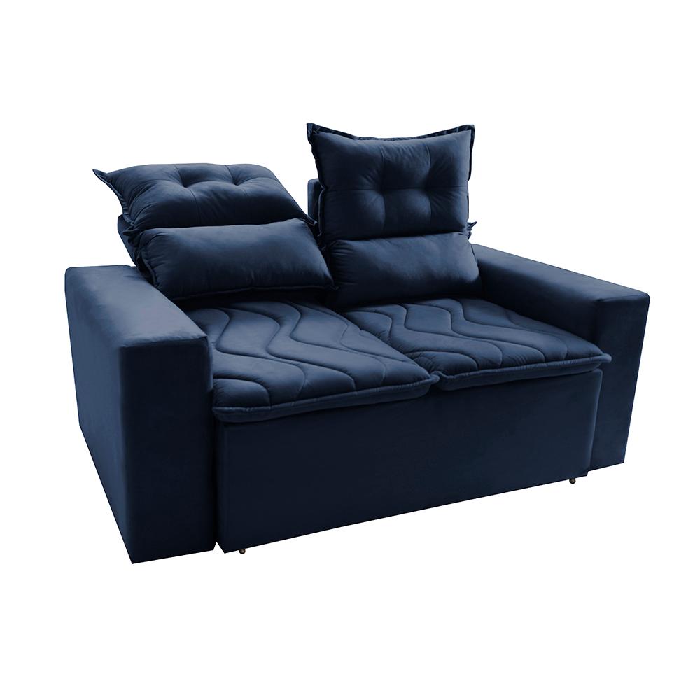 Sofá 3 Lugares Retrátil e Reclinável 1,80m Cama inBox Smal com bordado pantográfico Suede Azul