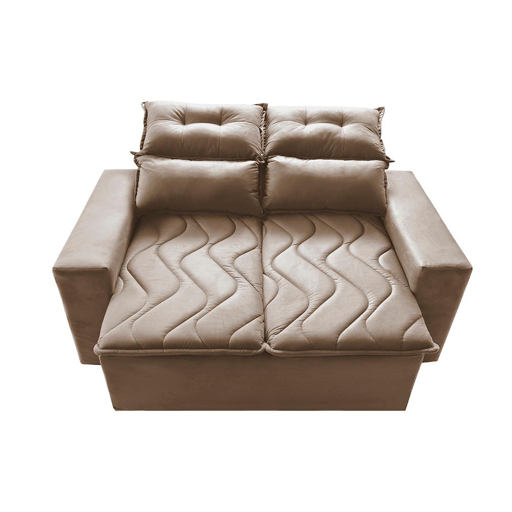 Sofá 3 Lugares Retrátil e Reclinável 1,80m Cama inBox Smal com bordado pantográfico Suede Bege