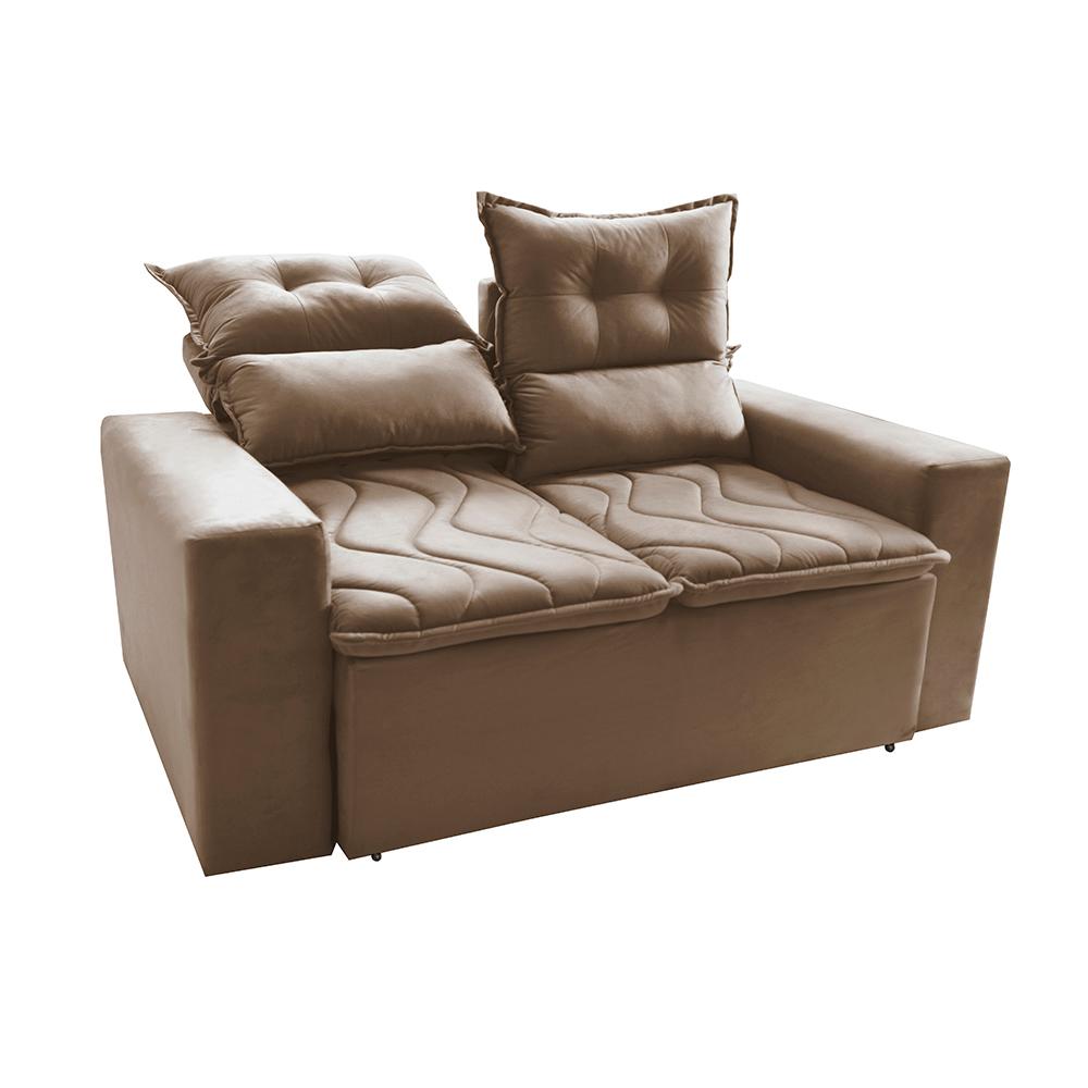 Sofá 3 Lugares Retrátil e Reclinável 1,80m Cama inBox Smal com bordado pantográfico Suede Bege