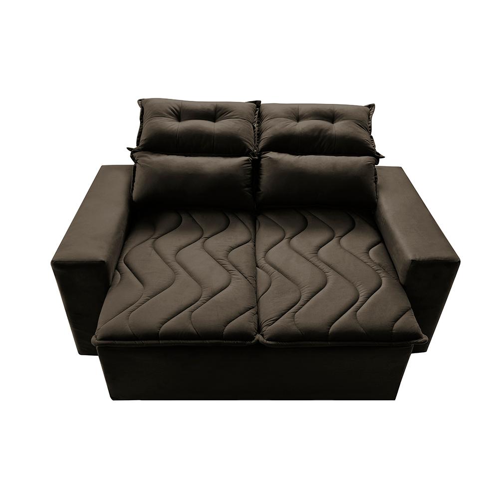 Sofá 3 Lugares Retrátil e Reclinável 1,80m Cama inBox Smal com bordado pantográfico Suede Café