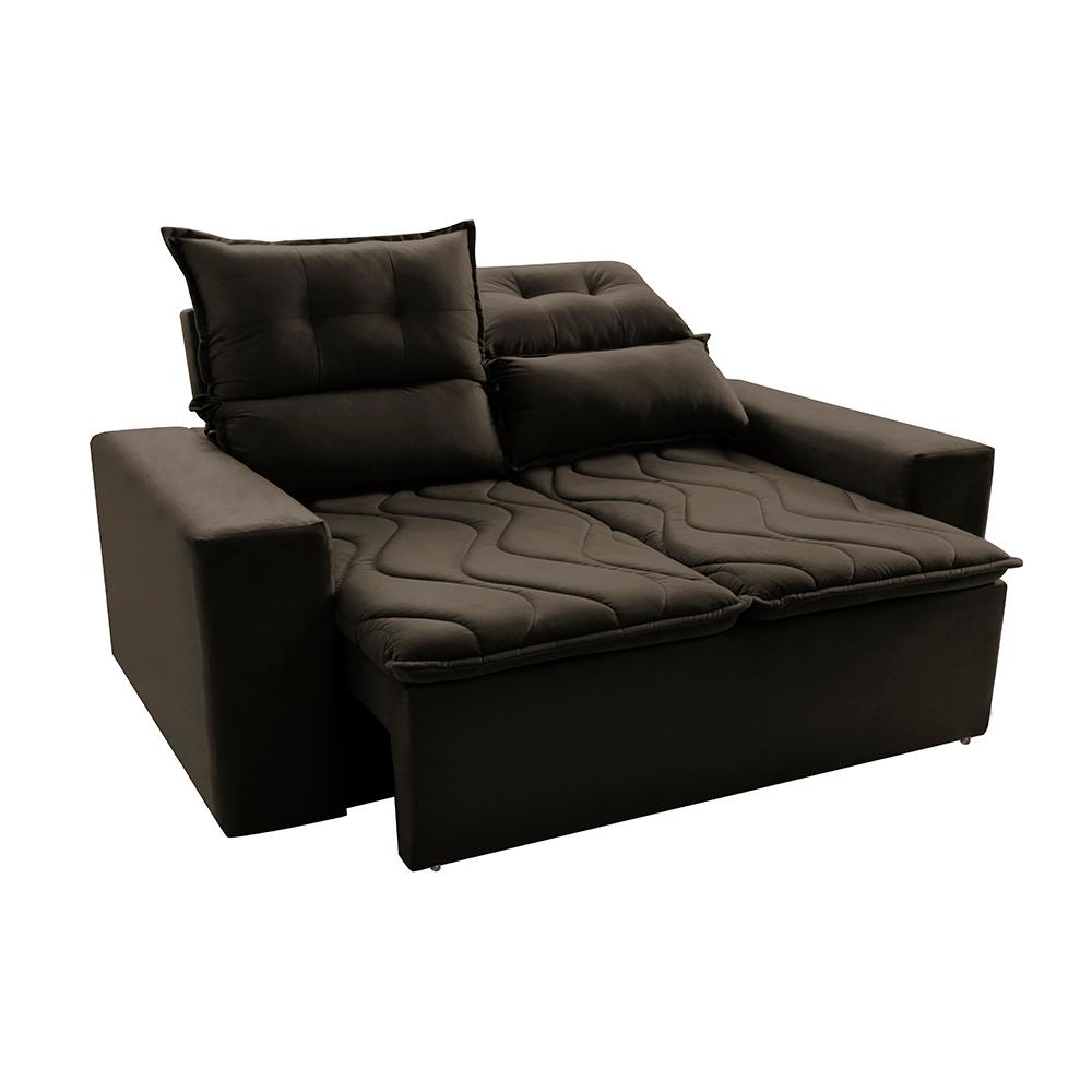 Sofá 3 Lugares Retrátil e Reclinável 1,80m Cama inBox Smal com bordado pantográfico Suede Café