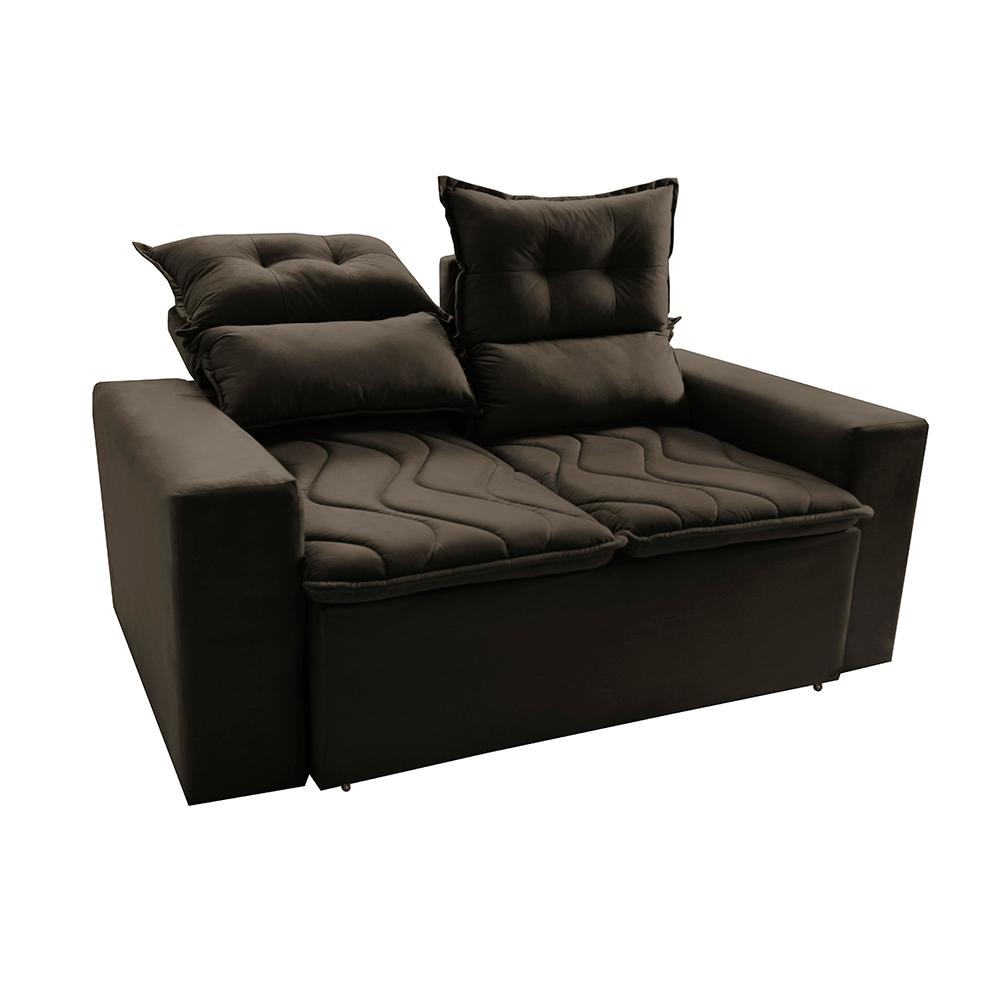 Sofá 3 Lugares Retrátil e Reclinável 1,80m Cama inBox Smal com bordado pantográfico Suede Café