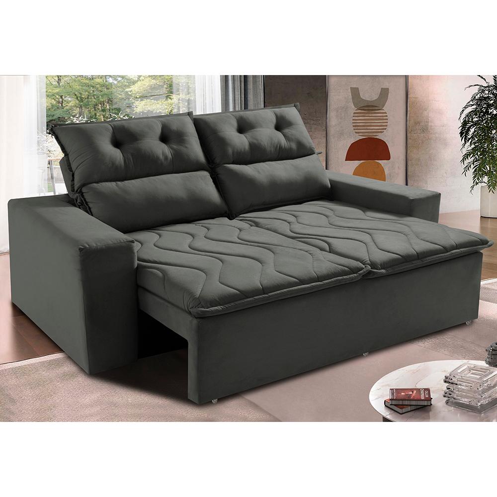 Sofá 3 Lugares Retrátil e Reclinável 1,80m Cama inBox Smal com bordado pantográfico Suede Cinza