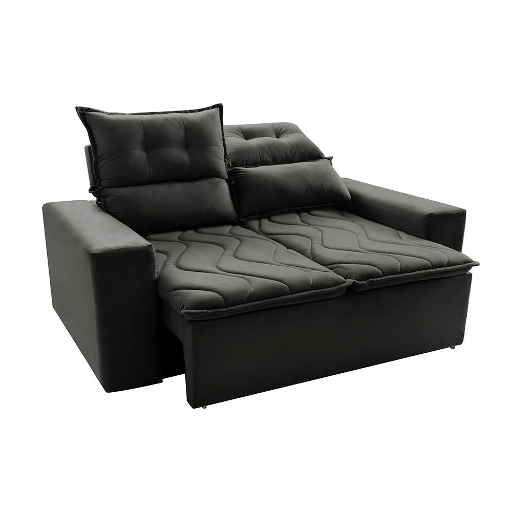 Sofá 3 Lugares Retrátil e Reclinável 1,80m Cama inBox Smal com bordado pantográfico Suede Cinza