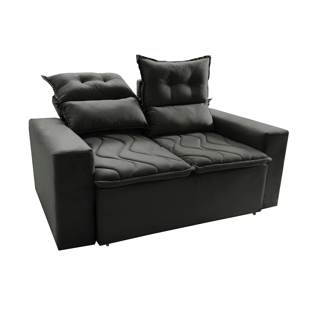 Sofá 3 Lugares Retrátil e Reclinável 1,80m Cama inBox Smal com bordado pantográfico Suede Cinza