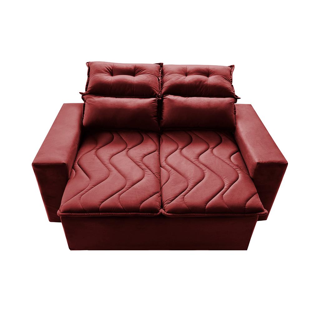 Sofá 3 Lugares Retrátil e Reclinável 1,80m Cama inBox Smal com bordado pantográfico Suede Vermelho