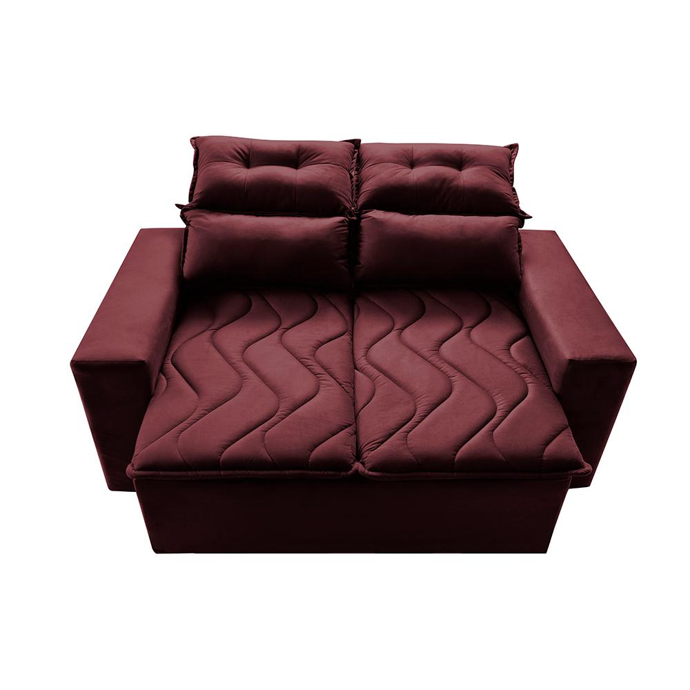 Sofá 3 Lugares Retrátil e Reclinável 1,80m Cama inBox Smal com bordado pantográfico Suede Vinho