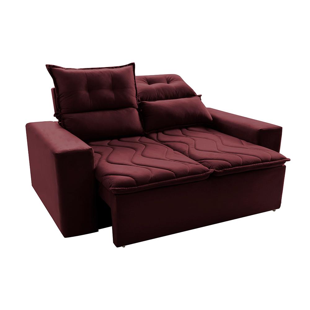 Sofá 3 Lugares Retrátil e Reclinável 1,80m Cama inBox Smal com bordado pantográfico Suede Vinho