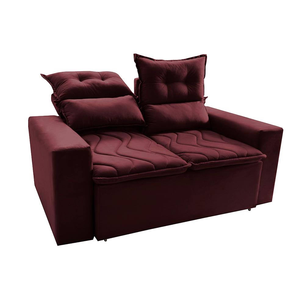 Sofá 3 Lugares Retrátil e Reclinável 1,80m Cama inBox Smal com bordado pantográfico Suede Vinho