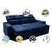 Sofá 3 Lugares Retrátil e Reclinável 2,00m Cama inBox Smal com bordado pantográfico Suede Azul