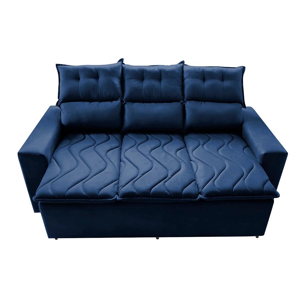Sofá 3 Lugares Retrátil e Reclinável 2,00m Cama inBox Smal com bordado pantográfico Suede Azul