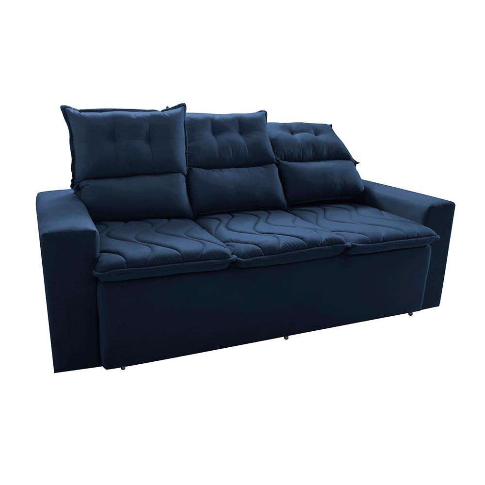 Sofá 3 Lugares Retrátil e Reclinável 2,00m Cama inBox Smal com bordado pantográfico Suede Azul