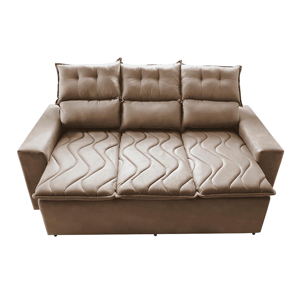 Sofá 3 Lugares Retrátil e Reclinável 2,00m Cama inBox Smal com bordado pantográfico Suede Bege