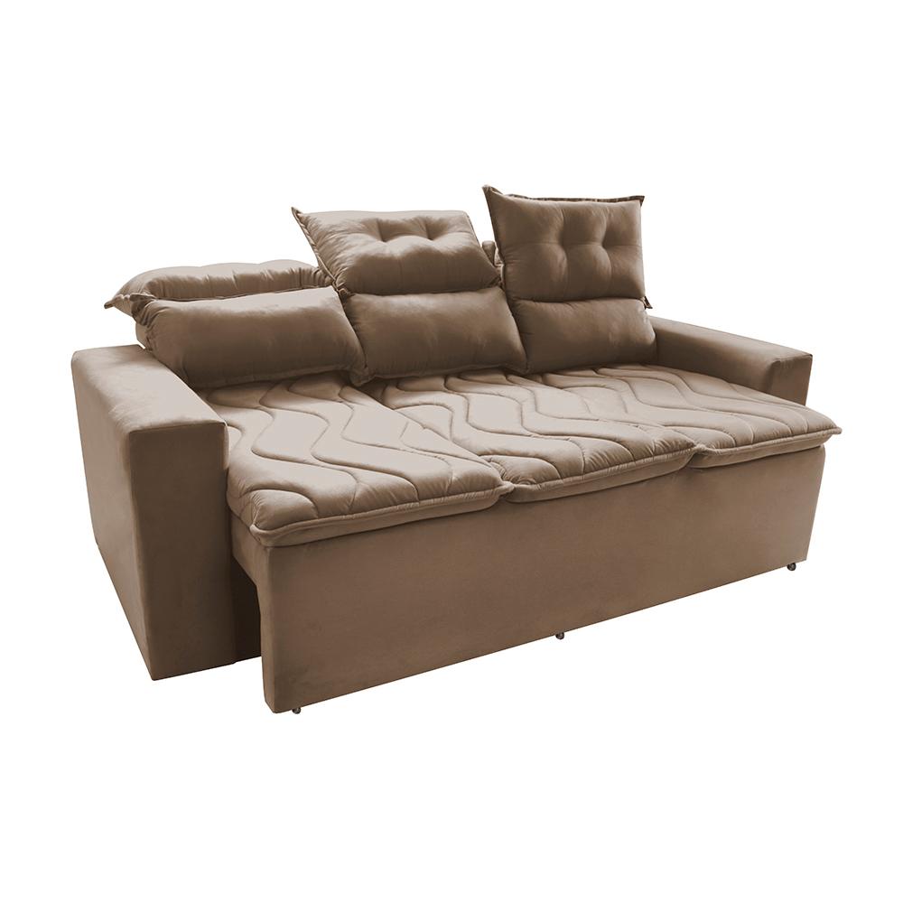 Sofá 3 Lugares Retrátil e Reclinável 2,00m Cama inBox Smal com bordado pantográfico Suede Bege