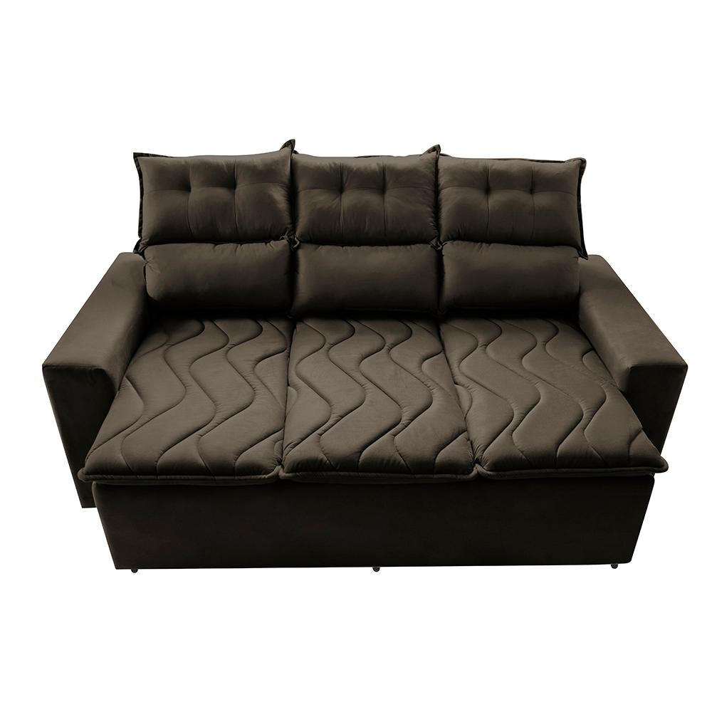 Sofá 3 Lugares Retrátil e Reclinável 2,00m Cama inBox Smal com bordado pantográfico Suede Café