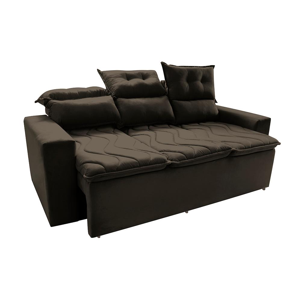 Sofá 3 Lugares Retrátil e Reclinável 2,00m Cama inBox Smal com bordado pantográfico Suede Café