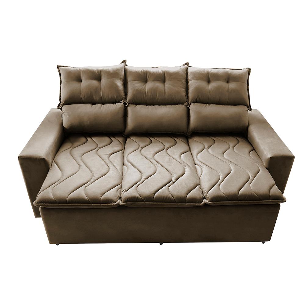 Sofá 3 Lugares Retrátil e Reclinável 2,00m Cama inBox Smal com bordado pantográfico Suede Castor