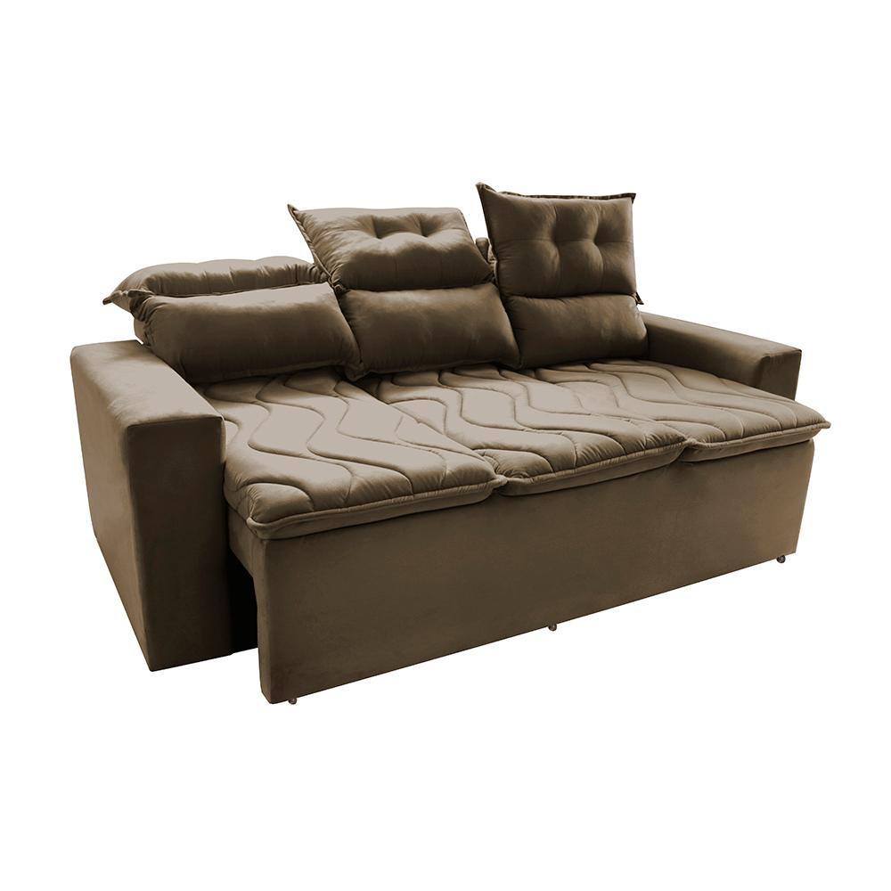 Sofá 3 Lugares Retrátil e Reclinável 2,00m Cama inBox Smal com bordado pantográfico Suede Castor