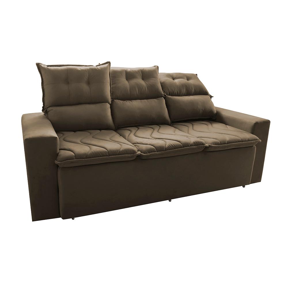Sofá 3 Lugares Retrátil e Reclinável 2,00m Cama inBox Smal com bordado pantográfico Suede Castor