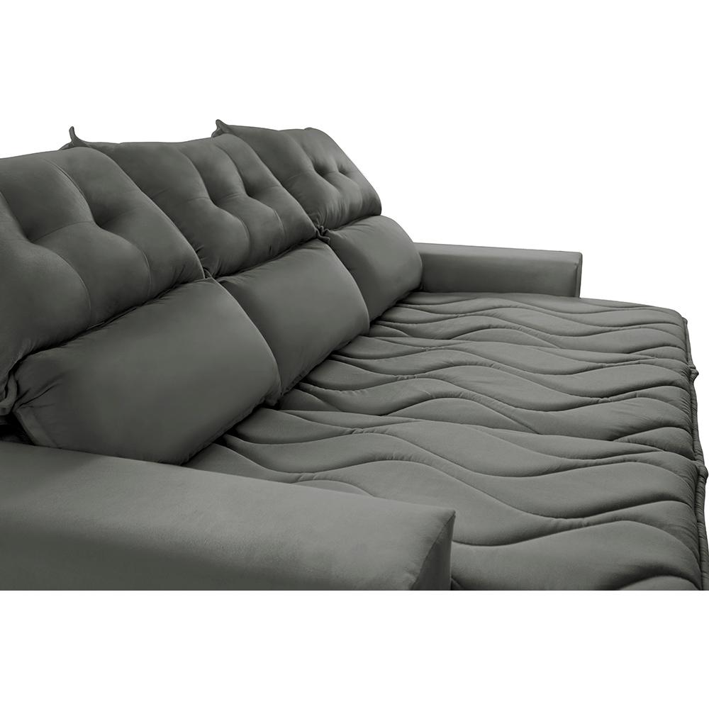 Sofá 3 Lugares Retrátil e Reclinável 2,00m Cama inBox Smal com bordado pantográfico Suede Cinza
