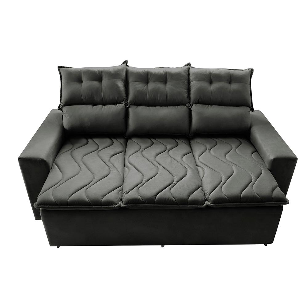 Sofá 3 Lugares Retrátil e Reclinável 2,00m Cama inBox Smal com bordado pantográfico Suede Cinza