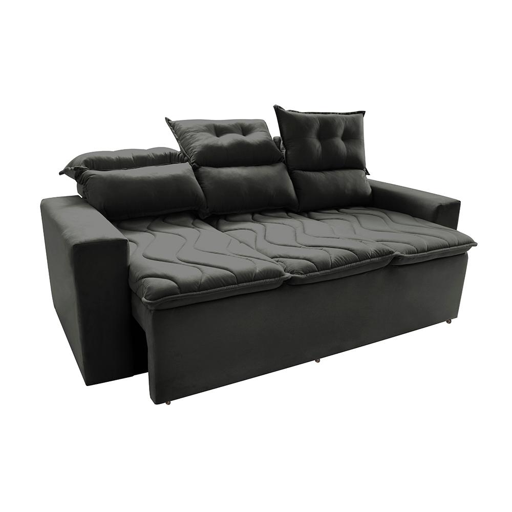 Sofá 3 Lugares Retrátil e Reclinável 2,00m Cama inBox Smal com bordado pantográfico Suede Cinza