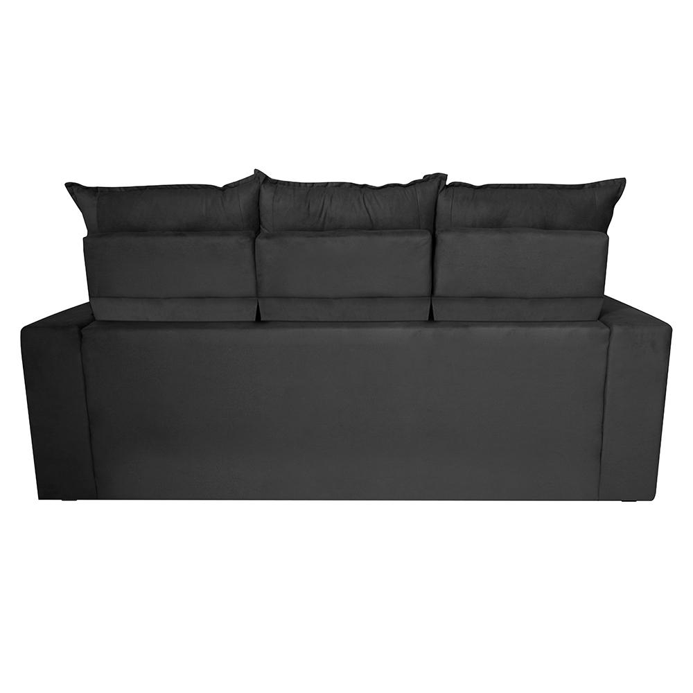Sofá 3 Lugares Retrátil e Reclinável 2,00m Cama inBox Smal com bordado pantográfico Suede Preto