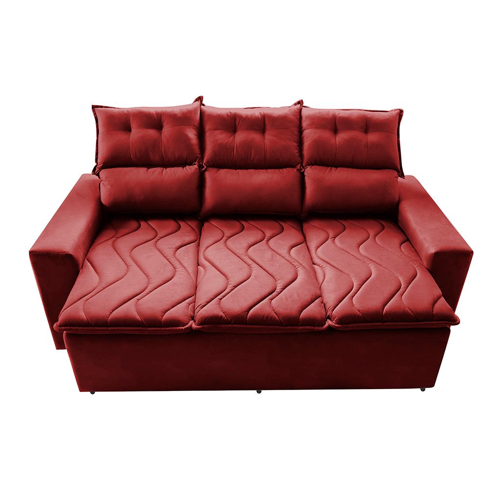 Sofá 3 Lugares Retrátil e Reclinável 2,00m Cama inBox Smal com bordado pantográfico Suede Vermelho