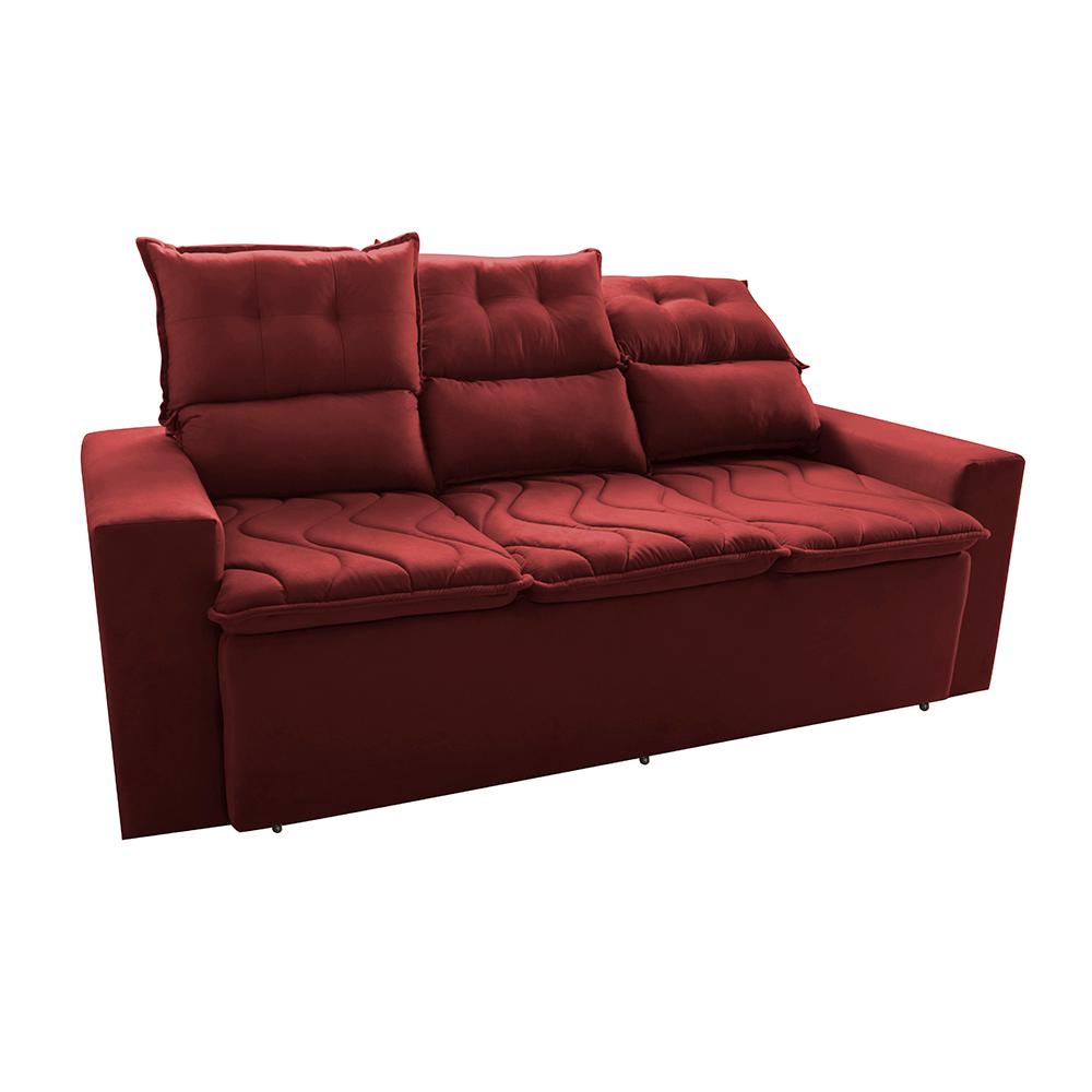 Sofá 3 Lugares Retrátil e Reclinável 2,00m Cama inBox Smal com bordado pantográfico Suede Vermelho
