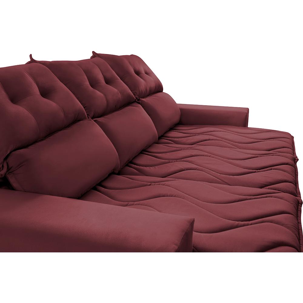 Sofá 3 Lugares Retrátil e Reclinável 2,00m Cama inBox Smal com bordado pantográfico Suede Vinho