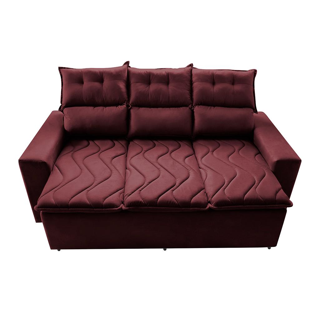 Sofá 3 Lugares Retrátil e Reclinável 2,00m Cama inBox Smal com bordado pantográfico Suede Vinho
