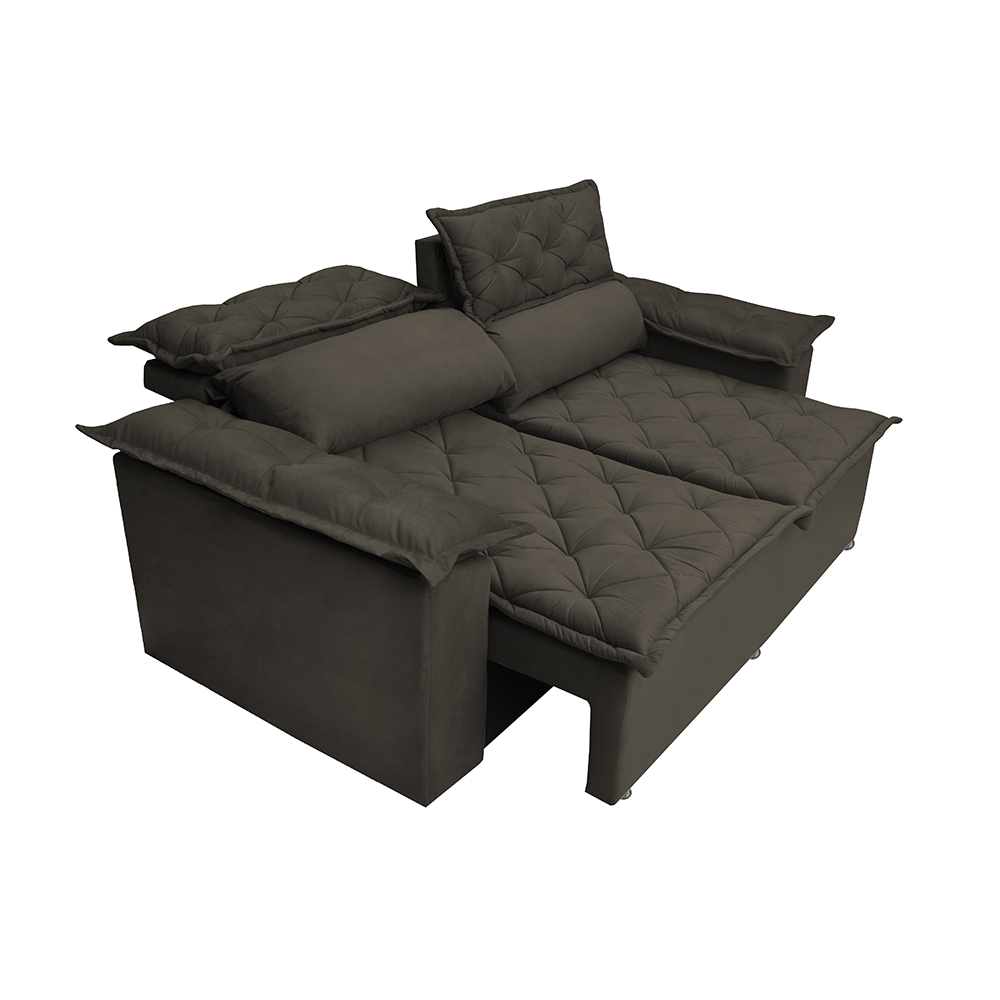 Sofá 3 Lugares Retrátil e Reclinável Cama inBox Compact 1,80m Velusoft Café