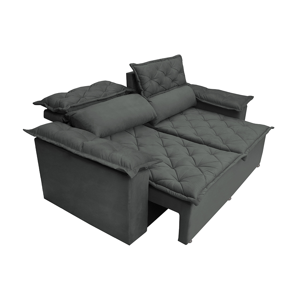 Sofá 3 Lugares Retrátil e Reclinável Cama inBox Compact 1,80m Velusoft Cinza