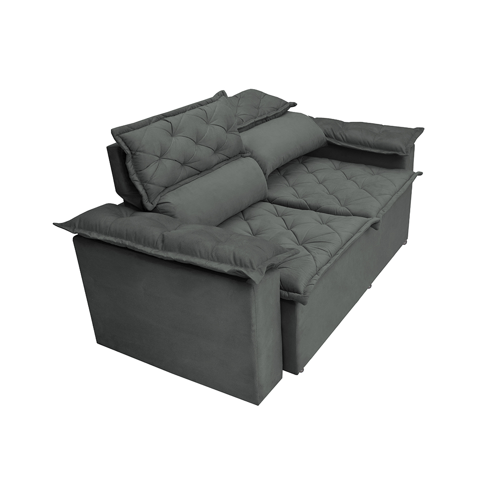 Sofá 3 Lugares Retrátil e Reclinável Cama inBox Compact 1,80m Velusoft Cinza