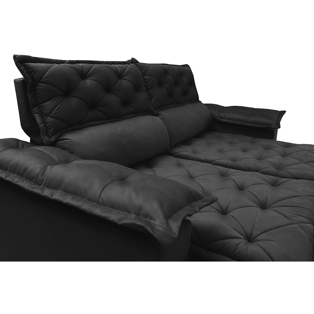 Sofá 3 Lugares Retrátil e Reclinável Cama inBox Compact 1,80m Velusoft Preto