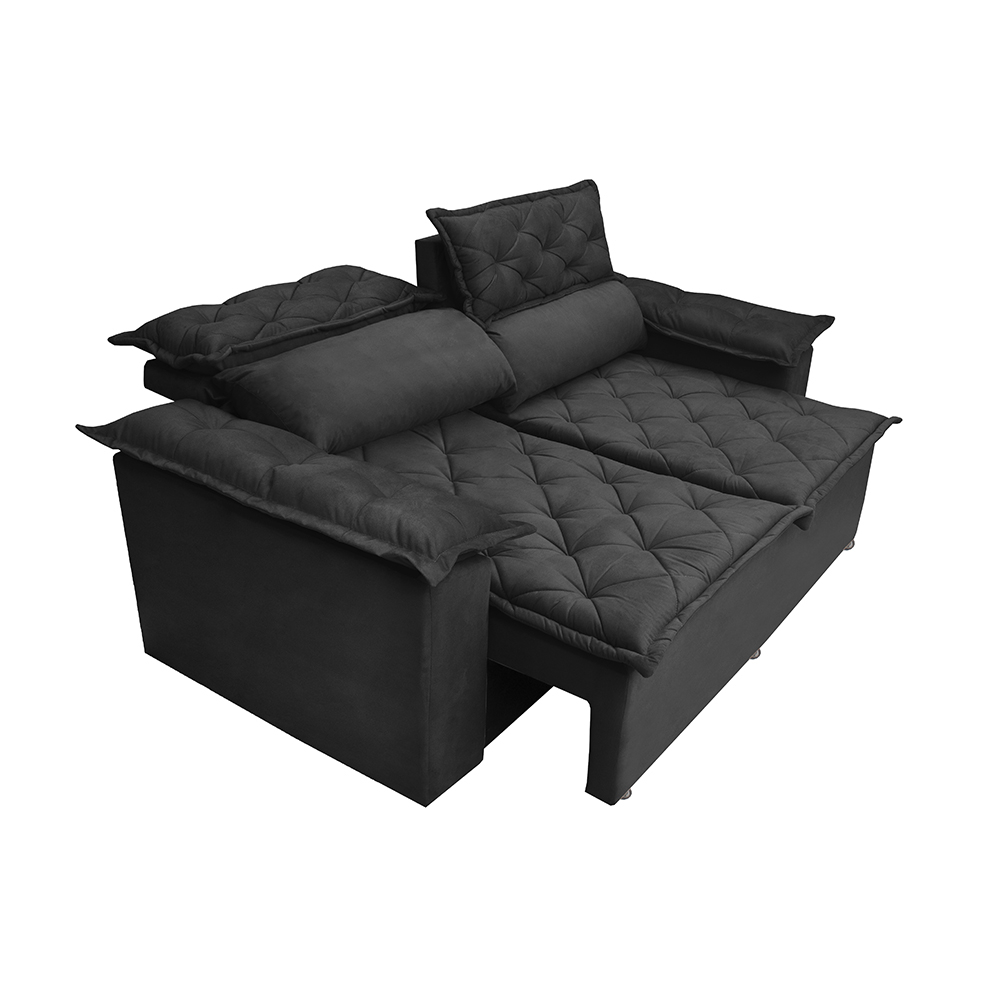 Sofá 3 Lugares Retrátil e Reclinável Cama inBox Compact 1,80m Velusoft Preto