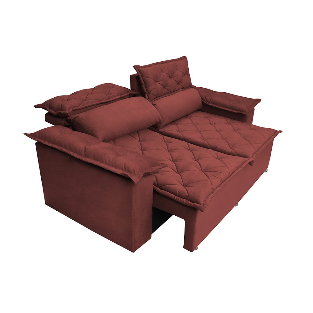 Sofá 3 Lugares Retrátil e Reclinável Cama inBox Compact 1,80m Velusoft Vermelho